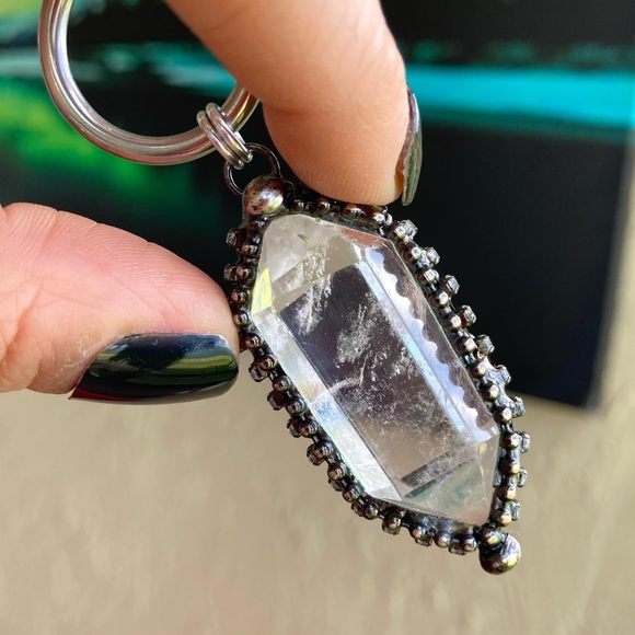 Natural Crystal quartz black electroplated boho goth stainless steel necklace - Picture 3 of 14